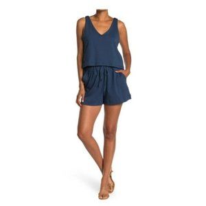 NWT H Halston Studio V-neck Romper In Storm Blue S Cotton